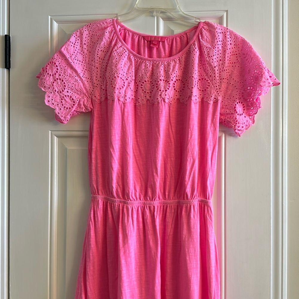 Lilly Pulitzer Pink Eyelet Yoke Short Sleeve Dress